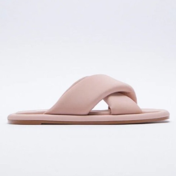 Zara | Women's Mauve Puffer Quilted Crossover Strap Slide On Flats, size 8.5 - Picture 7 of 16